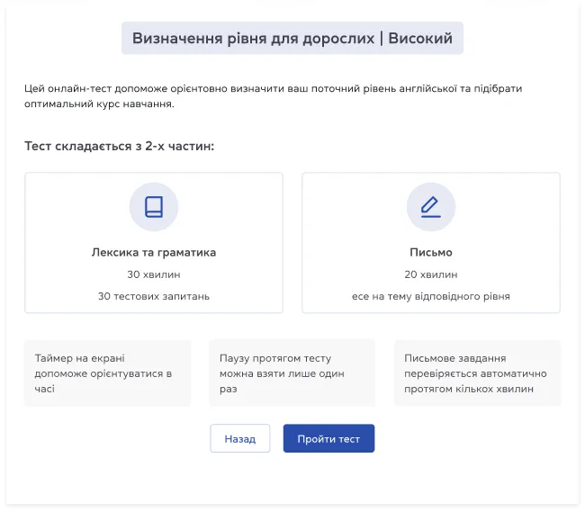 Як проходить тест на рівень англійської?