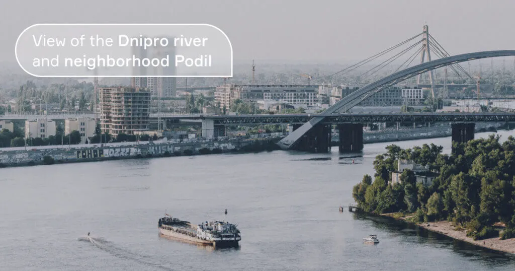 View of the Dnipro river and neighborhood Podil