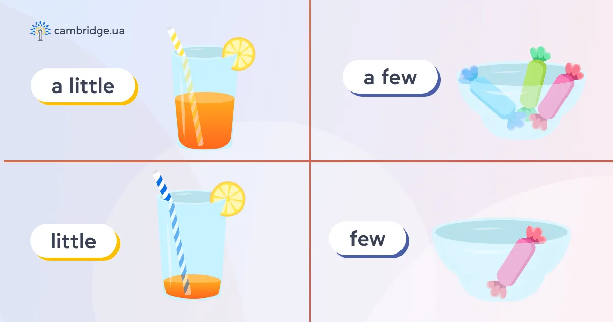 У яких випадках використовувати little, few, a little, a few? - cambridge.ua