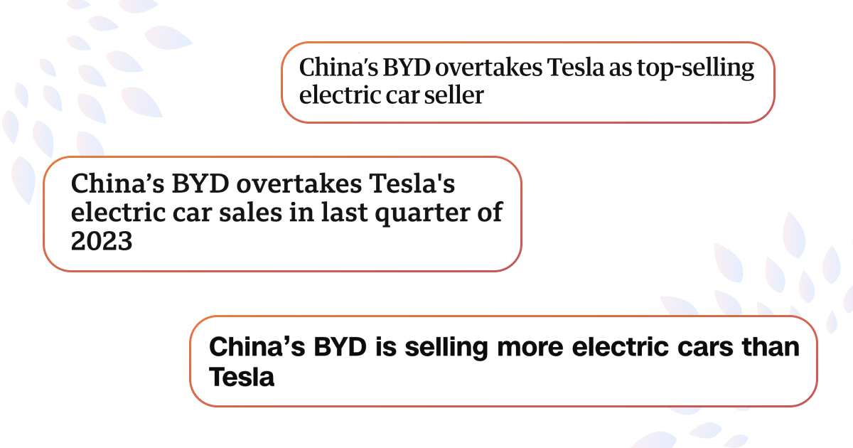 Китайська компанія BYD обігнала Tesla по продажах електрокарів